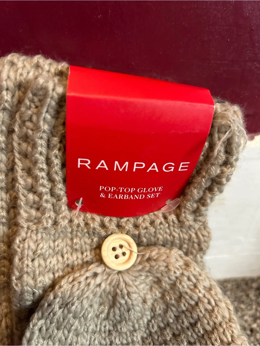 NWT Rampage Beige Knit Pop-Top Converter Gloves & Earband Winter Set OS